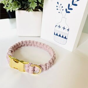 Handmade Cotton Dog Collar - Dusty Rose- Gold Buckle